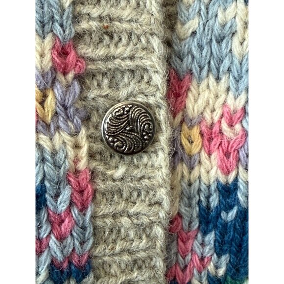 Vintage Eagles Eye Womens M Cardigan Wool Floral Tan Blue Pink Button Up Sweater - Picture 7 of 16